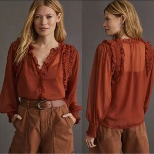 Forever that girl Brown Ruffled Long Sleeve Blouse
